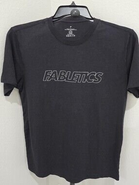 Fabletics Men's Black T-Shirt with Silver Outlined Logo Medium